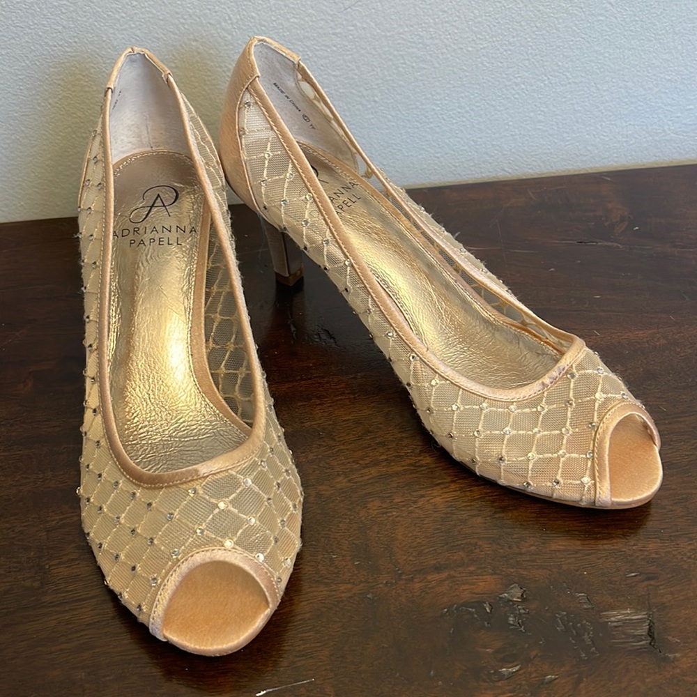 Adrianna Papell women Jamie nude saba mesh kitten heels pump with peep toe